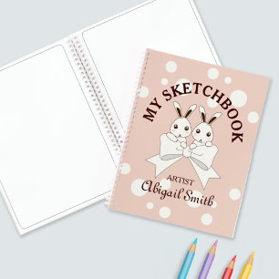 Pastel Pink Cute Twin Bunny Kids Sketch Notebook