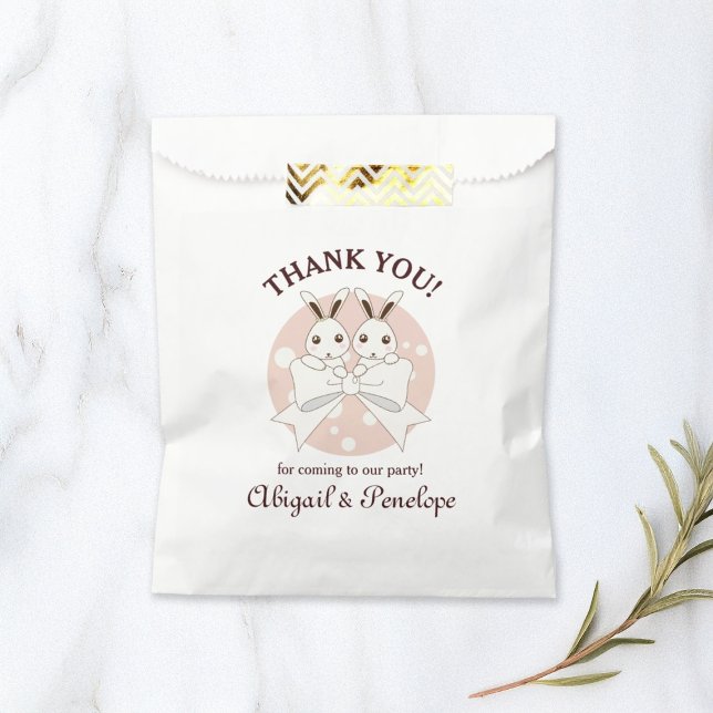 Pastel Pink Cute Twin Bunny Thank You Favor Bag (Creator Uploaded)