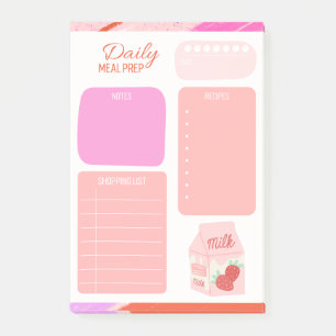 Pastel Pink Daily Meal Planner Shopping List Post-it Notes