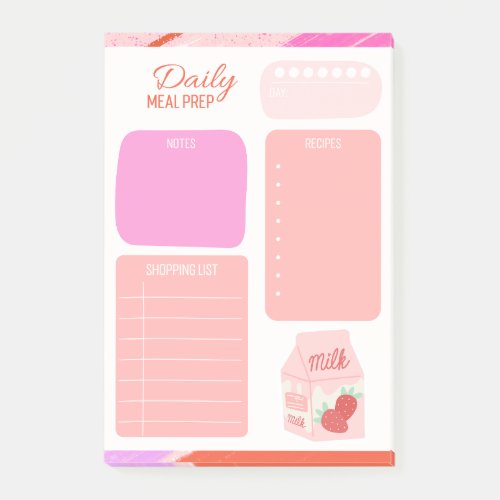 Pastel Pink Daily Meal Planner Shopping List Post_it Notes