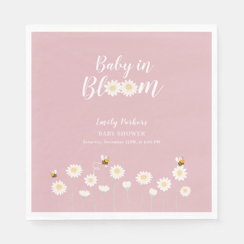 Pastel Pink Daisy Floral Baby In Bloom Shower Napkins