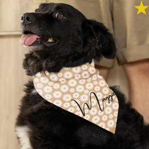 Pastel Pink Daisy Flower Custom Name Pet Bandana