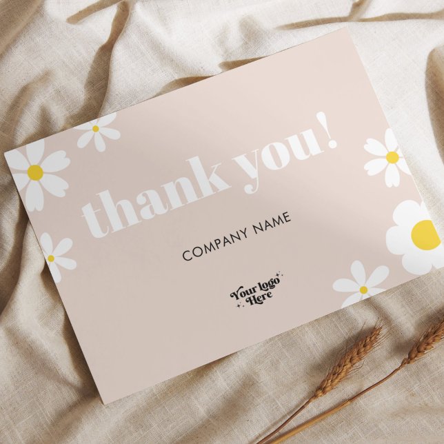 Pastel Pink Daisy Logo Brand Thank You Coupon Card (Creator Uploaded)