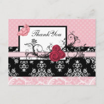 pastel pink damask polka dots Thank you Postcard