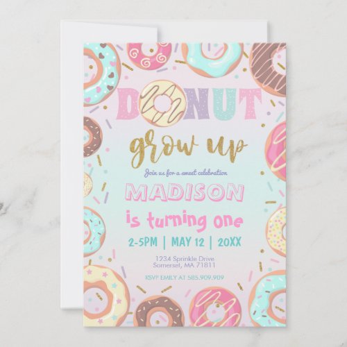 Pastel Pink Donut Birthday Donut Grow Up Party Invitation