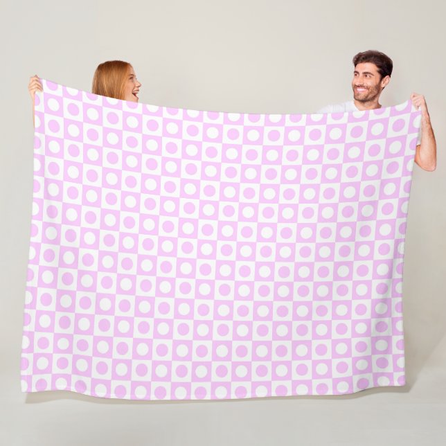 Pastel Pink Dots and Squares Pattern Fleece Blanket (In Situ)
