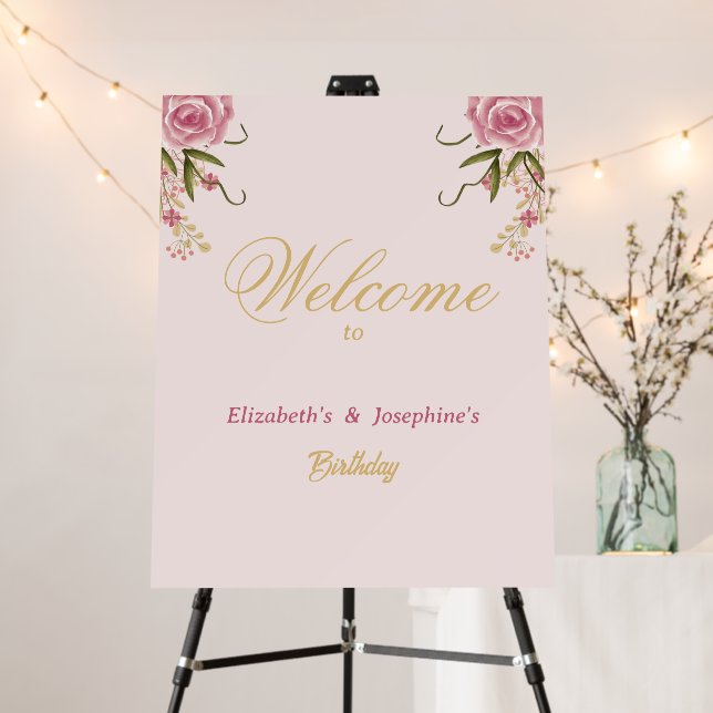 Pastel Pink Double Joint Twin Birthday  Foam Board (In Situ (Stand))