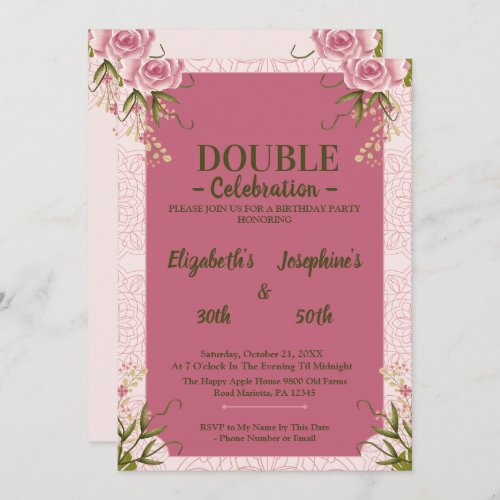 Pastel Pink Double Joint Twin Birthday  Invitation