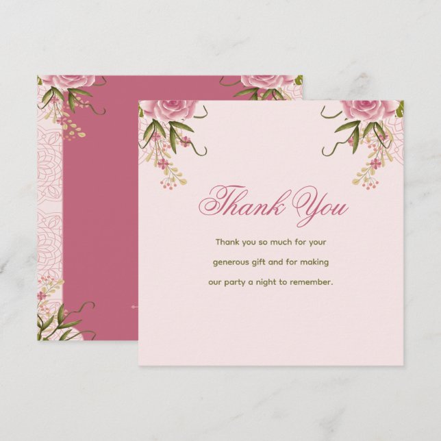 Pastel Pink Double Joint Twin Birthday Thank you Card (Front/Back)