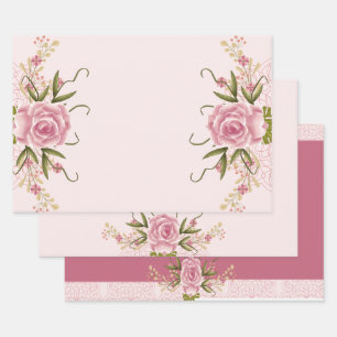 Pastel Pink Double Joint Twin Birthday Wrapping Paper Sheets