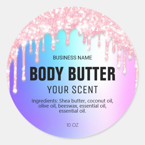 Pastel Pink Dripping Glitter Body Butter Labels