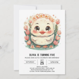 Pastel Pink Duck Birthday Invitation