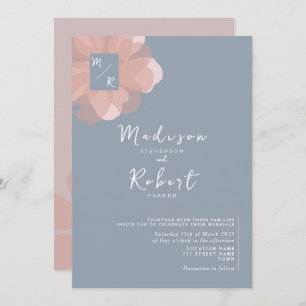 Pastel Pink Dusty Blue Floral Wedding Invitation