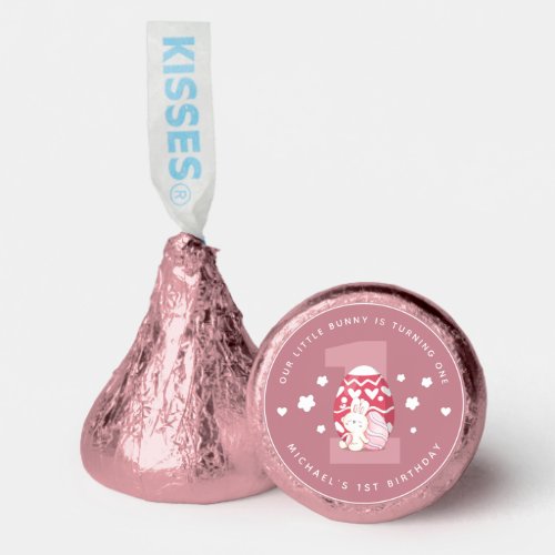 Pastel Pink Easter Bunny Egg Babys 1st Birthday   Hersheys Kisses