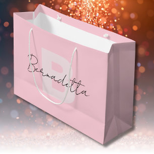 Pastel Pink Elegant Handwritten Name Script Large Gift Bag