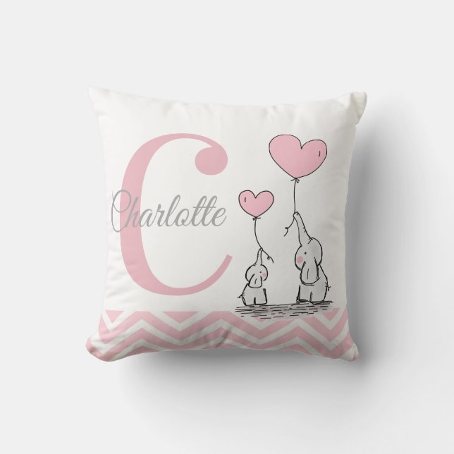 Pastel Pink Elephant Personalized Baby Girl Pillow (Front)