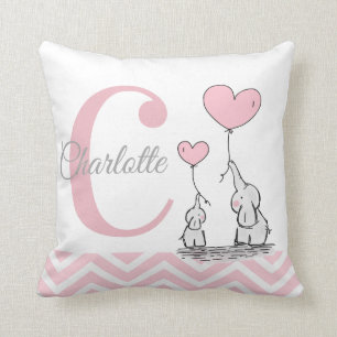 Pastel Pink Elephant Personalized Baby Girl Pillow