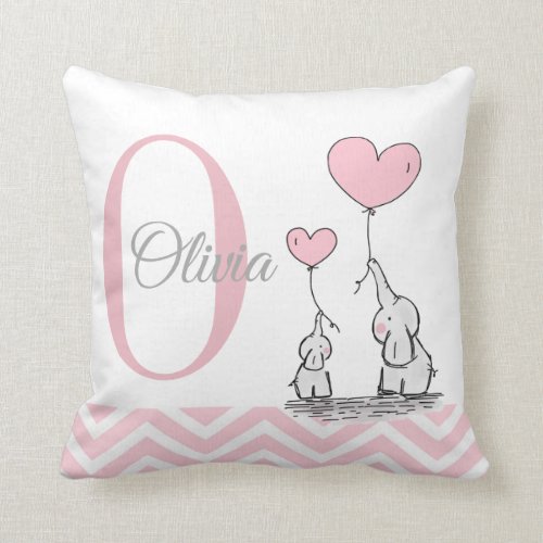 Pastel Pink Elephant Personalized Baby Girl Pillow