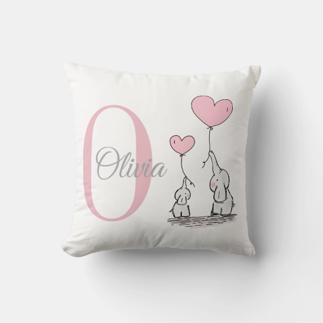Pastel Pink Elephant Personalized Baby Girl Pillow (Front)