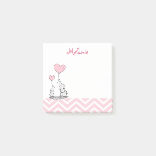 Pastel Pink Elephant Personalized Baby Girl Post_it Notes