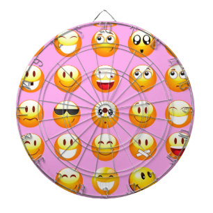 pastel pink emoji dartboard with darts