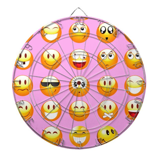 pastel pink emoji dartboard with darts (Front)