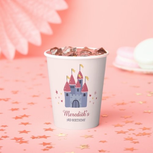 Pastel Pink Enchanted Castle Hearts  Stars Party Paper Cups