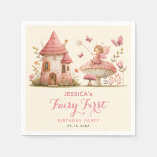 Pastel Pink Enchanted Fairy First Birthday Party Napkins