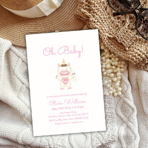 Pastel Pink Fairy Unicorn Bottle Girl Baby Shower  Invitation