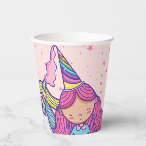 Pastel Pink Fairytale Princess with a Unicorn Paper Cups