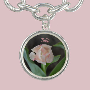 Pastel Pink Fancy Tulip Floral Silver Plated Necklace