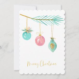 Pastel Pink Farmhouse Check Christmas Ornament Holiday Card