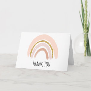 Pastel Pink & Faux Glitter Boho Rainbow Birthday Letterpress Thank You Card
