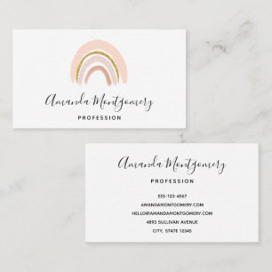 Pastel Pink & Faux Glitter Boho Rainbow Business Card