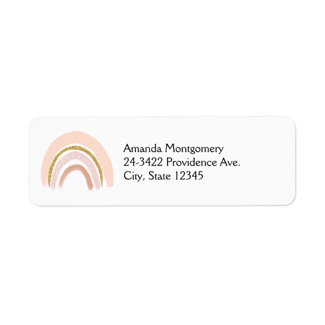 Pastel Pink & Faux Glitter Boho Rainbow Label (Front)