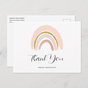 Pastel Pink & Faux Glitter Boho Rainbow Thank You Postcard