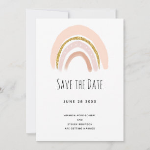 Pastel Pink & Faux Glitter Boho Rainbow Wedding Save The Date