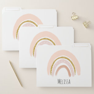 Pastel Pink & Faux Glitter Rainbow Boho File Folder