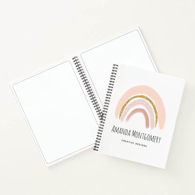 Pastel Pink & Faux Glitter Rainbow Boho Notebook (Inside)