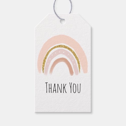 Pastel Pink  Faux Glitter Rainbow Boho Thank You Gift Tags