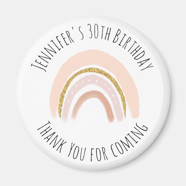 Pastel Pink & Faux Glitter Rainbow Event Thank You Magnet (Front)