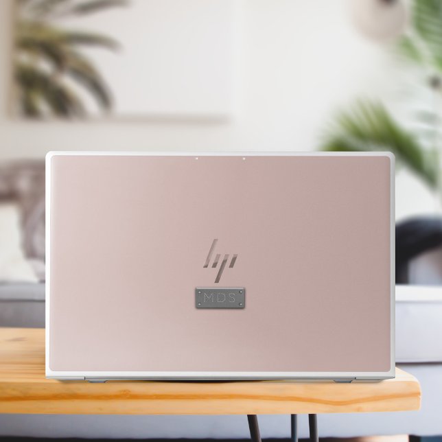 Pastel Pink Faux Silver Monogram HP Laptop Skin (A simple pink laptop skin with a silver monogram. Just add your initials)