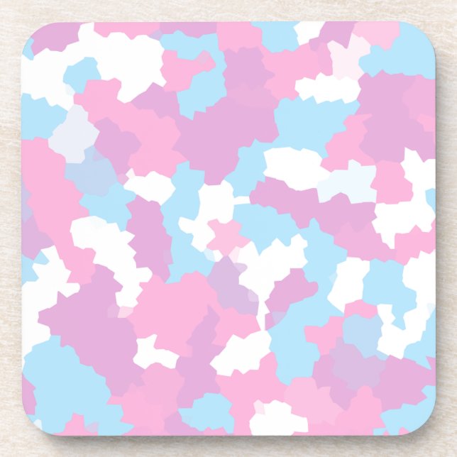 Pastel Pink Feminine Abstract Camouflage Pattern Beverage Coaster (Front)