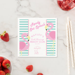 Pastel Pink Flamingo Pool Party Napkins