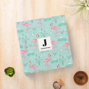 Pastel Pink Flamingos Green Pattern 3 Ring Binder