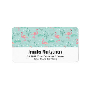 Pastel Pink Flamingos Green Pattern Address Label