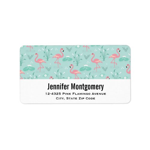 Pastel Pink Flamingos Green Pattern Address Label