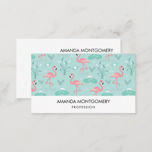 Pastel Pink Flamingos Green Pattern Business Card