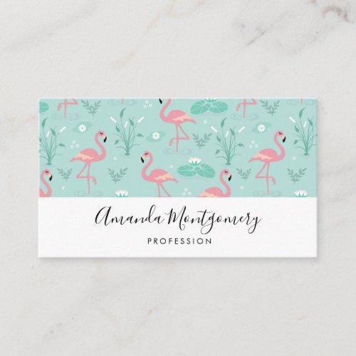 Pastel Pink Flamingos Green Pattern Business Card