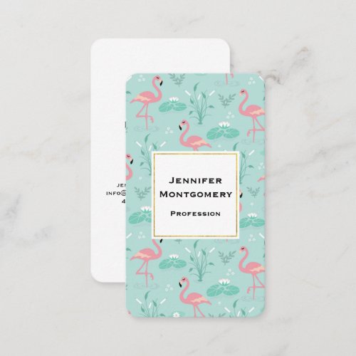 Pastel Pink Flamingos Green Pattern Business Card